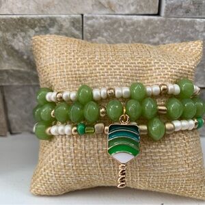 Chic Green and Gold Beaded Bracelet Set